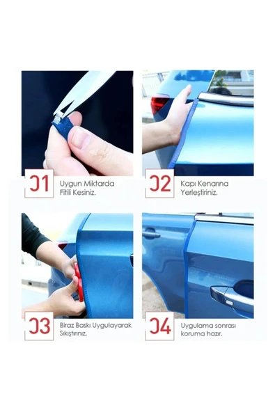 Extra Marketing Oto Araç Kapı Koruma Fitili Parlak Mavi Renk Çarpma Çizilme Önleyici Fitil - Resim 4