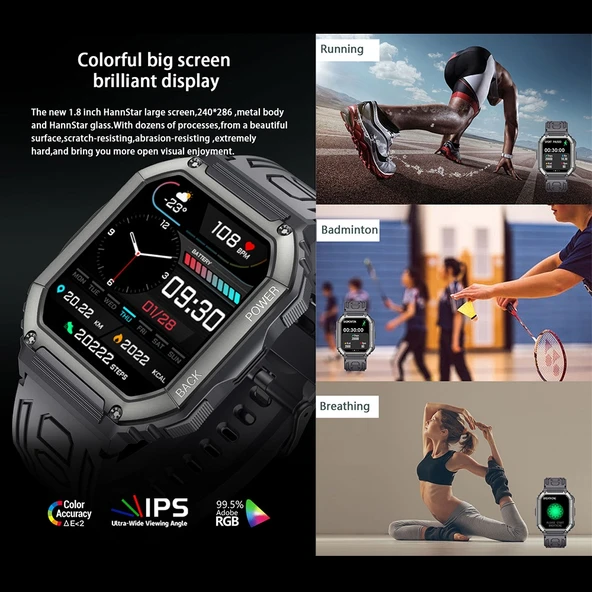 KR06 Su Geçirmez Adım Sayar Spor Akıllı Saat Siyah Kalp Atış Hızı ve Kan Basıncı Ölçer Bluetooth Arama Özellikli - 10