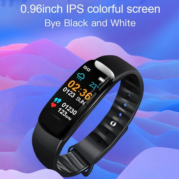 C1S 0.96 inç IPS Renkli Ekran Akıllı Bileklik Kırmızı IP67 Su Geçirmez Kalp Atış Hızı Kan Basıncı Uyku Takip - 3