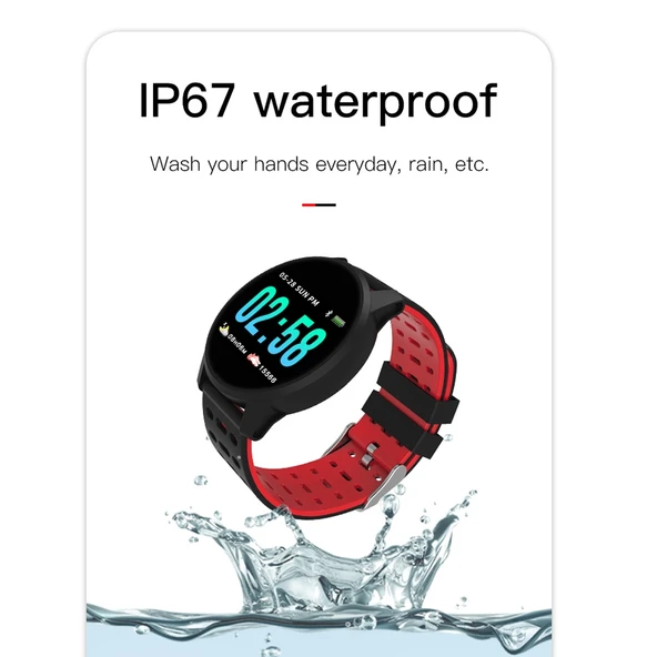 KY108 Akıllı Bileklik 13 İnç 240x240 Çözünürlük Kırmızı IP67 Su Geçirmez Nabız Kan Basıncı Uyku Takibi - 11