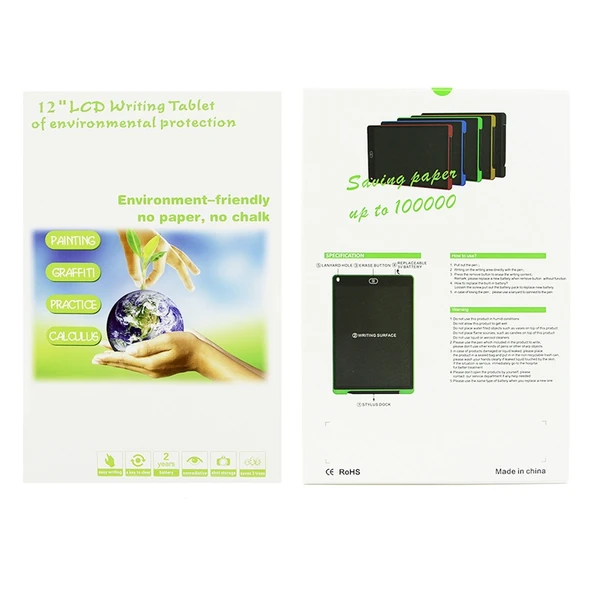 Taşınabilir 12 İnç Kırmızı LCD Yazı Tahtası Elektronik Çizim ve Yazma Tableti Kalemli - 8