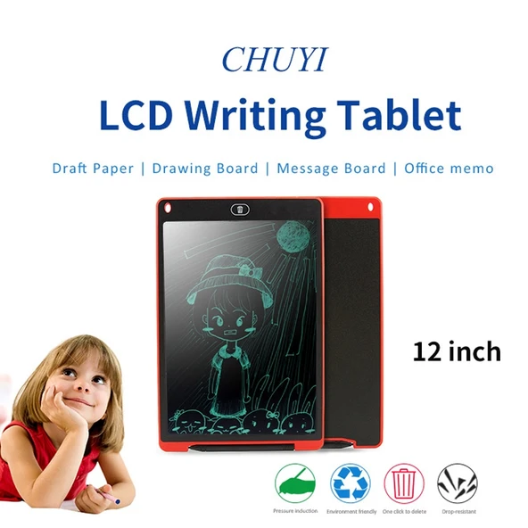 Taşınabilir 12 İnç Kırmızı LCD Yazı Tahtası Elektronik Çizim ve Yazma Tableti Kalemli - 9
