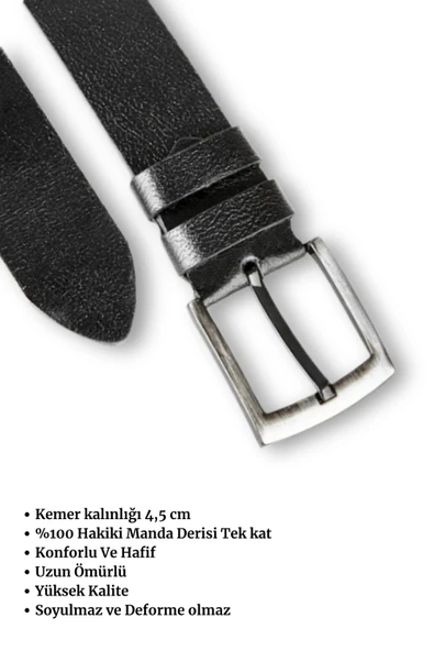 %100 Hakiki Deri Erkek Spor Kot Kemeri 4.5 Cm Manda Derisi Siyah Hediyelik Kemer Çeyizlik Spor Kemer - 2