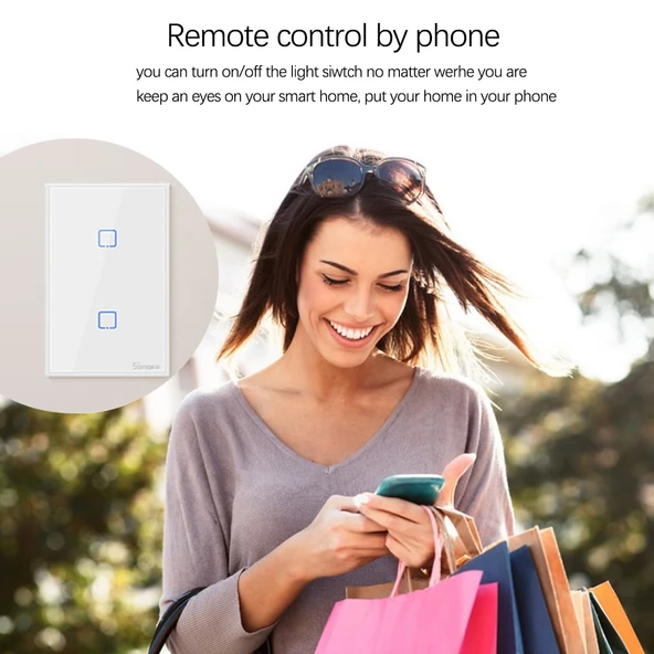 Sonoff T2 Dokunmatik 120mm Temperli Cam Panel Duvar Anahtarı Akıllı Ev Işığı Dokunmatik Anahtar Alexa ve Google Home Uyumlu US Priz - 9
