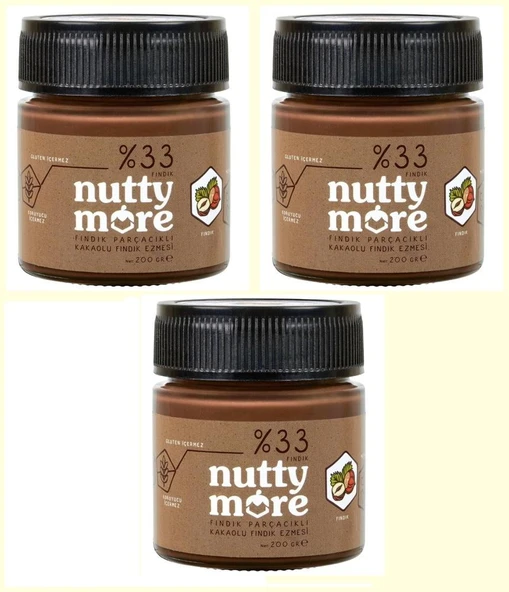 Nutty More %33 Fındık Parçacıklı Kakaolu Fındık Ezmesi 200 gr x 3 Adet