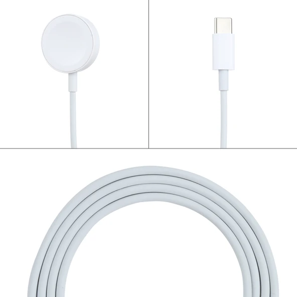 Apple Watch Manyetik Kablosuz Hızlı Şarj Kablosu Type-C USB-C Beyaz 1 Metre - 4
