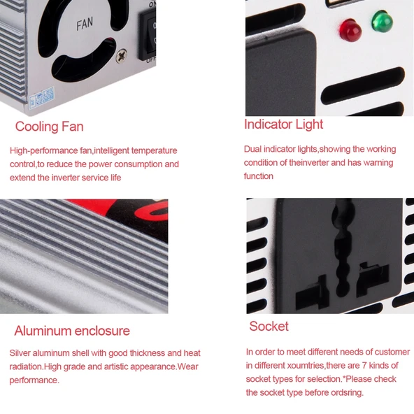 SUVPR DY 8102 150W 12V DC den 220V AC Araç Güç İnvertörü 500mA USB Portlu ve Evrensel Prizli - 8