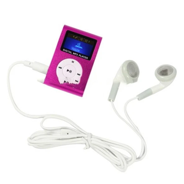 TF Micro SD Kart Girişli MP3 Çalar LCD Ekranlı Metal Klipsli Magenta - 2