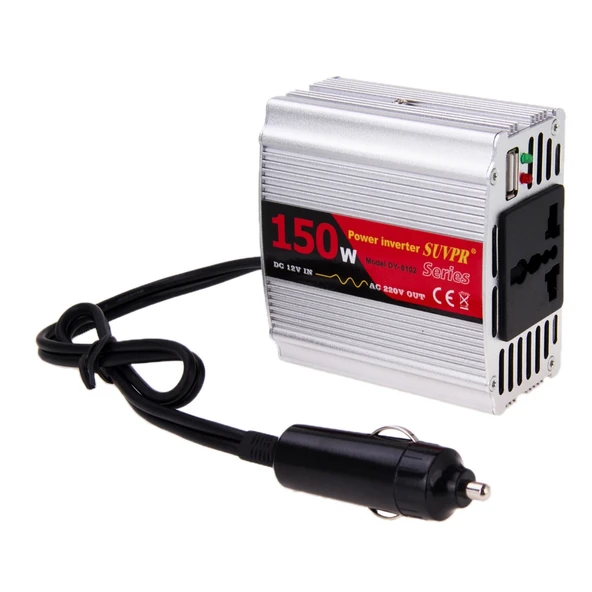 SUVPR DY 8102 150W 12V DC den 220V AC Araç Güç İnvertörü 500mA USB Portlu ve Evrensel Prizli