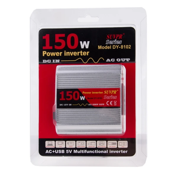 SUVPR DY 8102 150W 12V DC den 220V AC Araç Güç İnvertörü 500mA USB Portlu ve Evrensel Prizli - 7