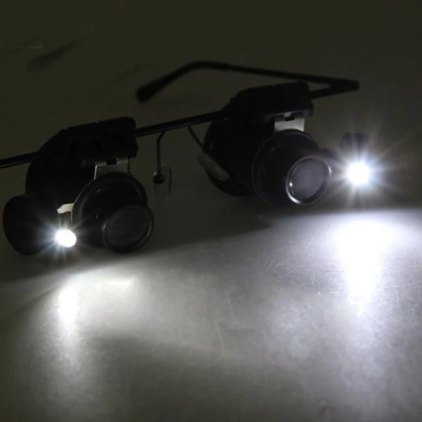 20X Büyüteçli Saat Tamir Gözlüğü LED Işıklı Siyah Çift Lens - 7