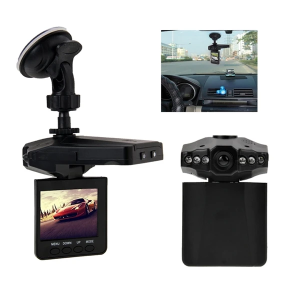 2.5 İnç Ekranlı Yüksek Çözünürlüklü Araç Video Kaydedici Siyah 6 LED Işık AVI Format SD Kart Destekli Döngü Kayıt