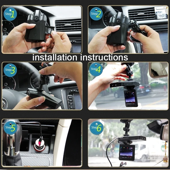 2.5 İnç Ekranlı Yüksek Çözünürlüklü Araç Video Kaydedici Siyah 6 LED Işık AVI Format SD Kart Destekli Döngü Kayıt - 9