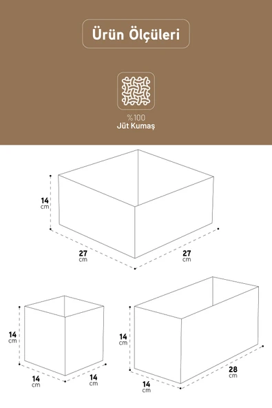 İronika Jüt Kumaş 4 lü Düzenleyici Dolap ve Çekmece İçi Takı Kozmetik Çorap Çamaşır Kutu Organizeri - 3