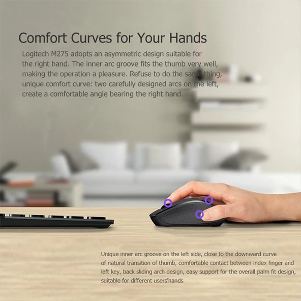 Logitech M280 Kablosuz Optik Mouse 2.4GHz 3 Tuş 1000DPI Siyah - 9