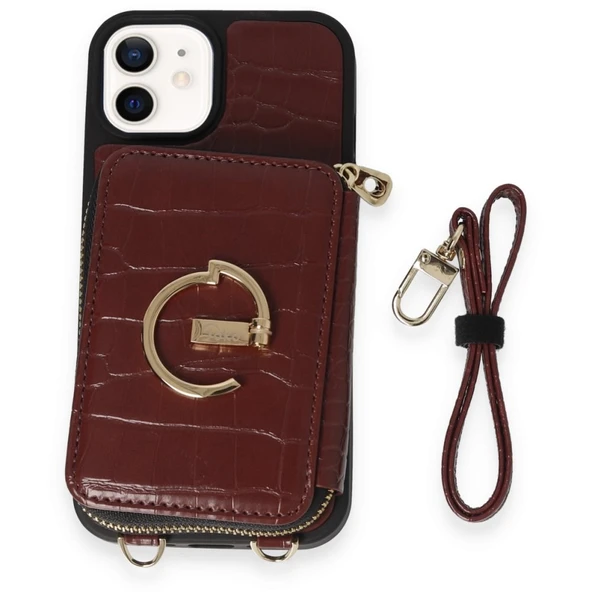 İPhone 11 Uyumlu 3 Parça Çanta Cüzdan Askılık Set Kılıf - 9