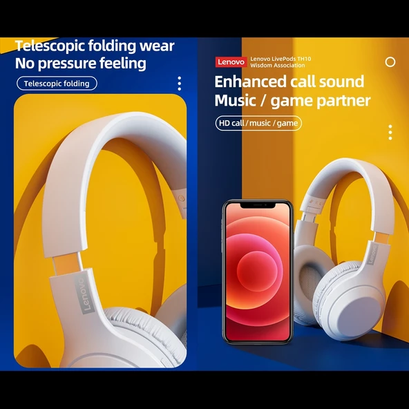 Lenovo TH10 Kablosuz Bluetooth Oyuncu Kulaklığı Siyah Gürültü Engelleme - 5
