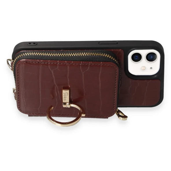 İPhone 11 Uyumlu 3 Parça Çanta Cüzdan Askılık Set Kılıf - 11