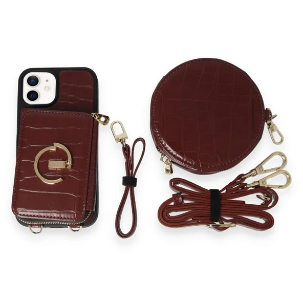 İPhone 11 Uyumlu 3 Parça Çanta Cüzdan Askılık Set Kılıf - 12