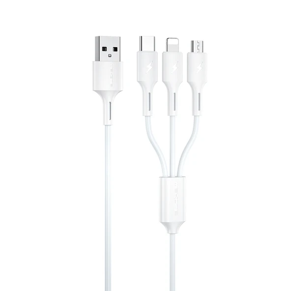 WK WDC-137 3 in 1 Hızlı Şarj Kablosu USB Micro USB 8 Pin USB-C Beyaz 1.2m 3A
