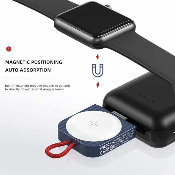 Rock W26 Taşınabilir Manyetik Kablosuz Şarj Cihazı Apple Watch Type-C Mavi - 7