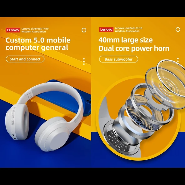 Lenovo TH10 Kablosuz Bluetooth Oyuncu Kulaklığı Beyaz - 3