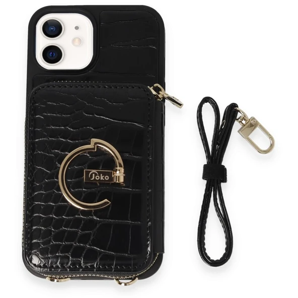 İPhone 11 Uyumlu 3 Parça Çanta Cüzdan Askılık Set Kılıf - 5