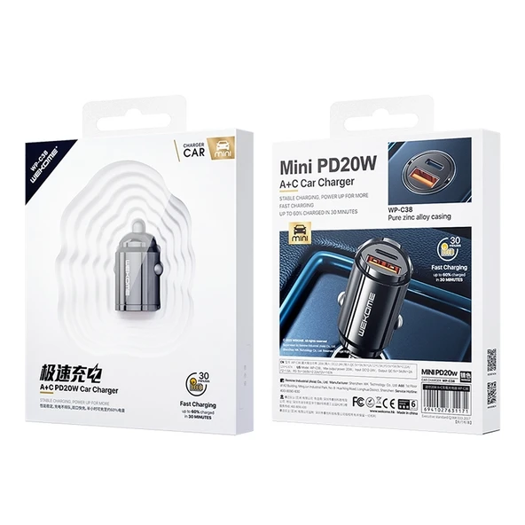 WK WP C38 Mini PD20W USB ve Type C Araç Şarj Cihazı - 6