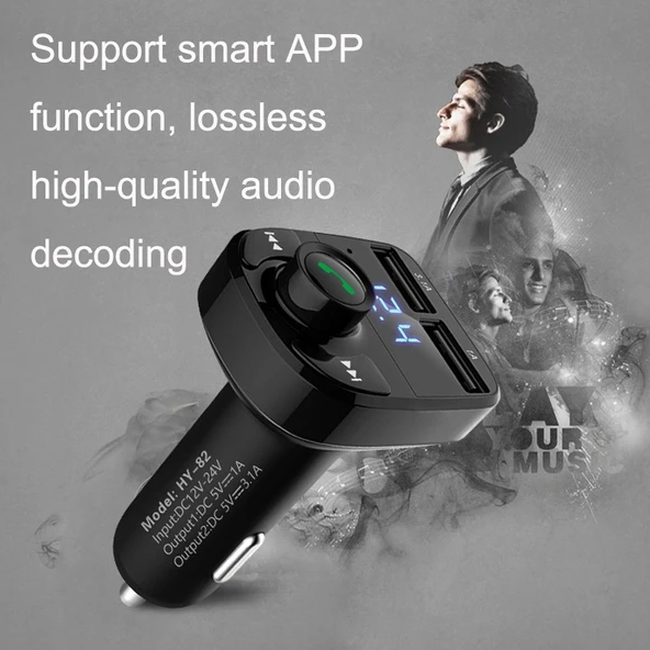 HY82 Hızlı Şarj Versiyonlu Çift USB Bluetooth Araç MP3 Alıcısı - 5
