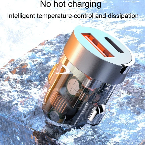 120W Araç Mini Görünmez Çift Portlu Araç Çakmak Şarj Cihazı - 4