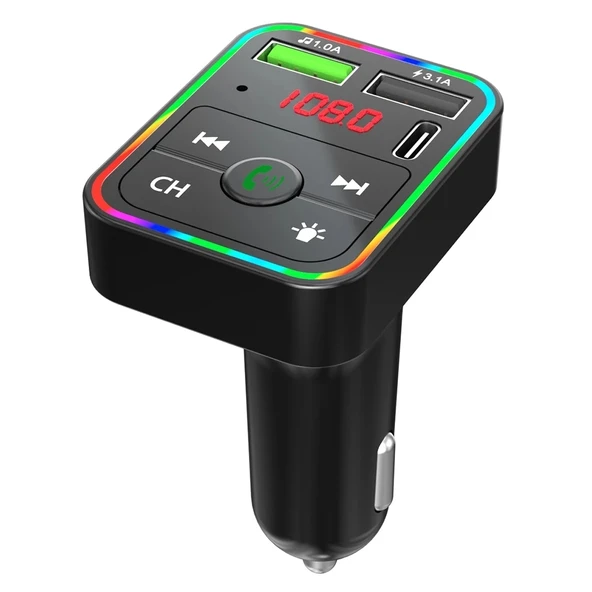 F2 Araç FM Verici MP3 USB Şarj Cihazı LED Arka Işıklı Bluetooth Destekli