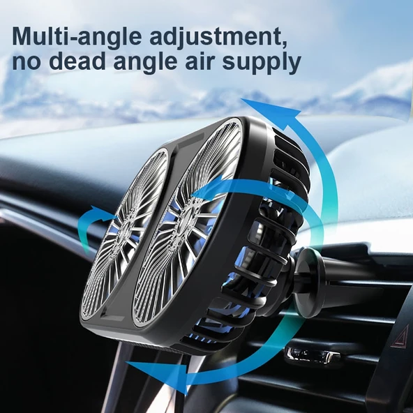 F211 Çift Başlıklı Ledli Elektrikli Araç Mini Fan - Siyah - USB - 5