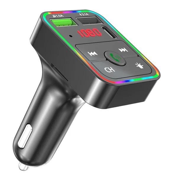 F2 Araç FM Verici MP3 USB Şarj Cihazı LED Arka Işıklı Bluetooth Destekli - 4
