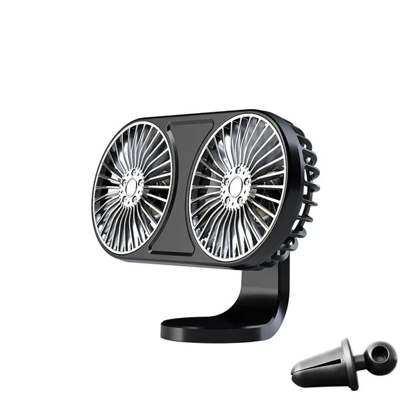F211 Çift Başlıklı Ledli Elektrikli Araç Mini Fan - Siyah - USB