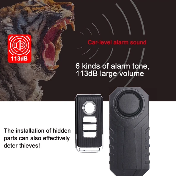 KS-SF22R IP55 Su Geçirmez Kablosuz 113dB Titreşimli Hırsız Sensörü Alarm Kumandalı Araç Bisiklet Elektrikli Bisiklet - 7