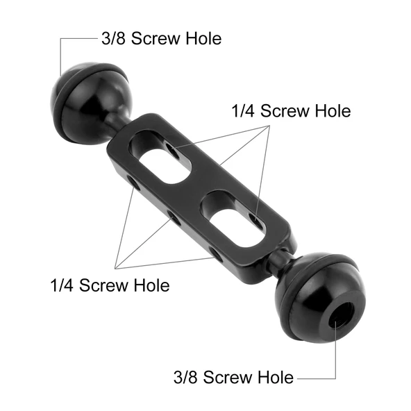 PULUZ 13cm Alüminyum Alaşımlı Çift Top Kollu Dalış Aparatı Siyah 25mm Top Çapı - 3