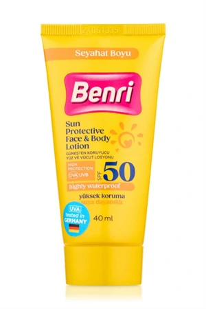 Benri Yüz ve Vücut Güneş Koruyucu Losyon SPF 50 – Kompakt Boy, Yüksek Koruma, 40 ml ürün görseli 1