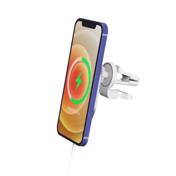 X19 Magsafe Araç Hava Çıkışı Tutucu Beyaz 15W Hızlı Şarj Qi Manyetik Kablosuz Şarj Cihazı - 5