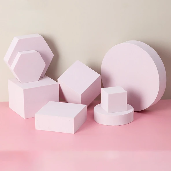 8li Farklı Boyutlarda Geometrik Küp Fotoğraf Çekim Köpük Dekor - Açık Pembe - 1