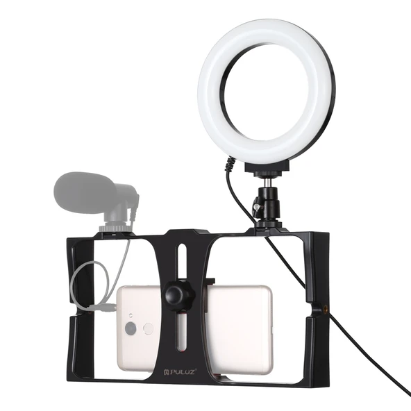 PULUZ 2'si 1 Arada Vlogging Canlı Yayın Akıllı Telefon Video Rig ve 12cm 4.7 inç Kırmızı Halka LED Selfie Işığı Seti Soğuk Ayak Tripod Başlığı ile - 2