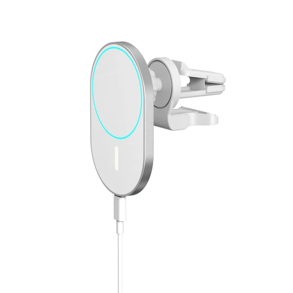 X19 Magsafe Araç Hava Çıkışı Tutucu Beyaz 15W Hızlı Şarj Qi Manyetik Kablosuz Şarj Cihazı - 3