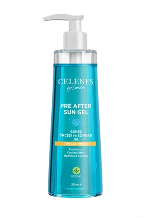 Celenes Herbal Güneş Öncesi ve Sonrası Nemlendirici & Ferahlatıcı Jel – Bitkisel İçerikli, 200 ml