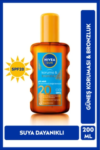 Sun Güneş Koruyucu Ve Bronzlaştırıcı Vücut Yağı 200ml, Spf20, Uva Uvb Koruması, Doğal Bronzluk ürün görseli 1