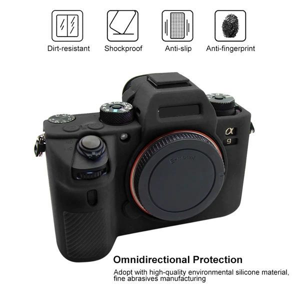 Sony A9 ILCE-9 A7 III A7R III Uyumlu Siyah Yumuşak Silikon Kamera Kılıfı - 4