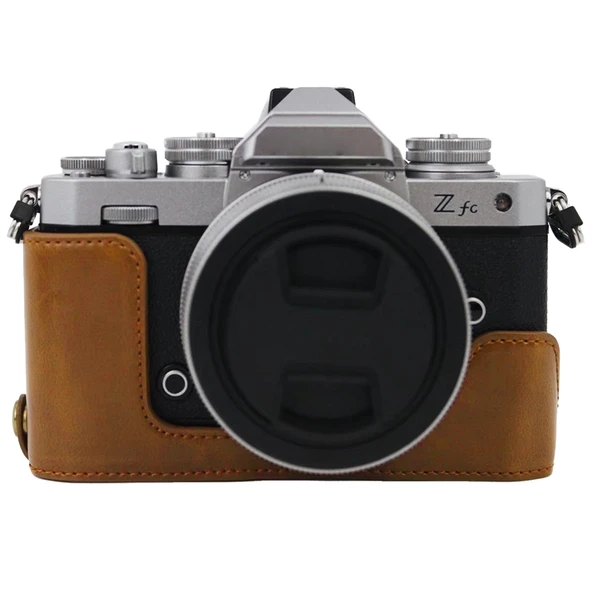Nikon Z fc İçin 1 4 İnç Dişli Kahverengi PU Deri Yarım Kamera Kılıfı - 2