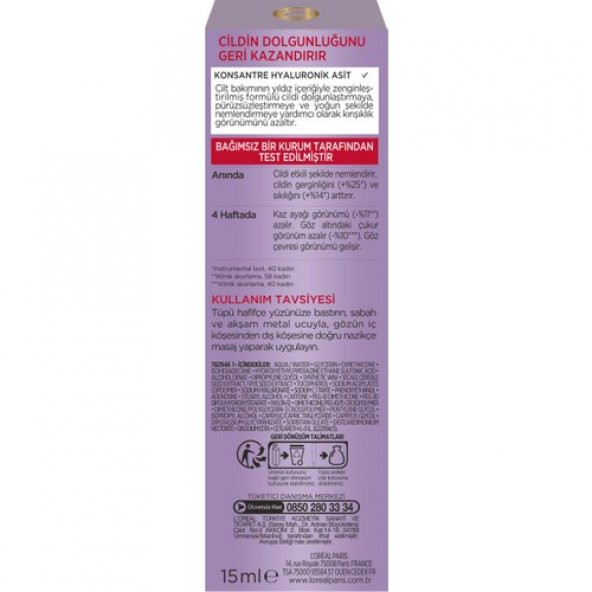 LOreal Paris Revitalift Filler Dolgunlaştırıcı Yaşlanma Karşıtı Göz Bakım Kremi 15ml -Hyaluronik Asit - 5