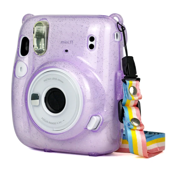 Fujifilm Instax Mini 11 Mor Parlak Kristal Kılıf ve Ayarlanabilir Askı