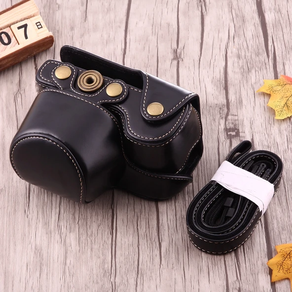 Sony A6000 A6300 Nex 6 Uyumlu Siyah PU Deri Kamera Çantası ve Askı