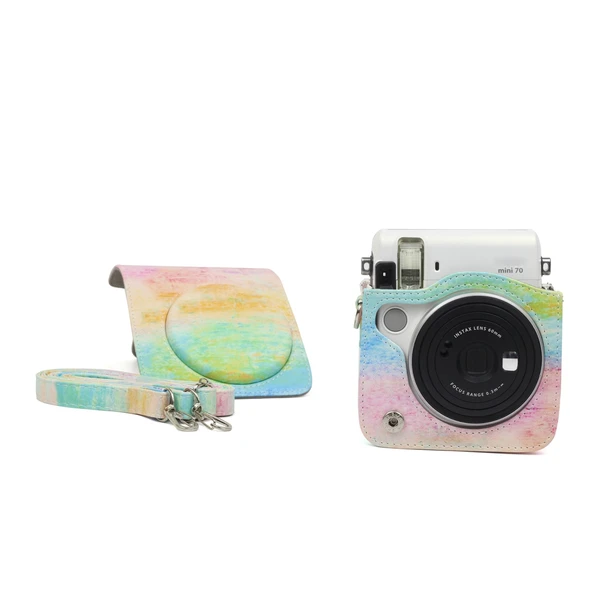 FUJIFILM Instax Mini 70 İçin Gökkuşağı Yağlı Boya Desenli PU Deri Koruyucu Kamera Çantası - 5
