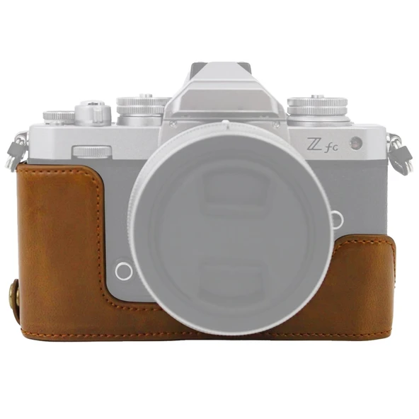 Nikon Z fc İçin 1 4 İnç Dişli Kahverengi PU Deri Yarım Kamera Kılıfı